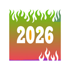Vibrant class of 2026 design featuring bold white numbers against a gradient background with stylized flames, perfect for graduation announcements isolated on