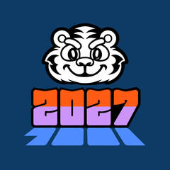 A mascot logo design for the class of 2027 featuring a tiger with bold typography in gradient colors, perfect for school events, sports teams, and spirit wear