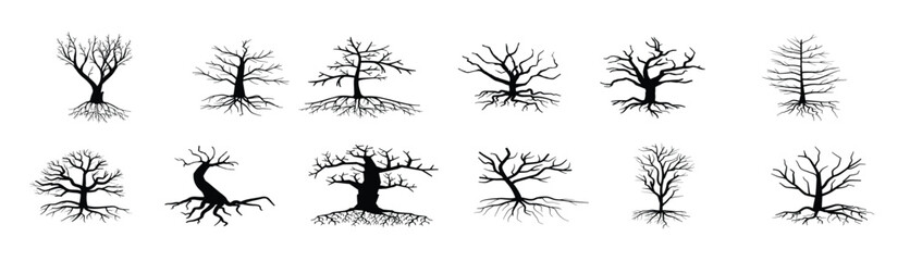set of bare tree silhouettes