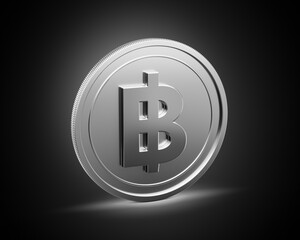 3d Silver Shiny Rounded Thailand Baht Coin Isolated On dark Background 3d Illustration