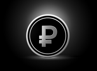 Obraz premium Silver And Black Rounded Russian Ruble Coin Isolated On Shiny Silver Glow Background 3d Illustration