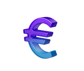 Glossy Euro currency symbol in a purple-to-blue gradient with smooth depth and shine, 3D Illustration