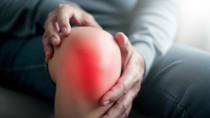 Person experiencing sharp knee pain, seeking relief and medical attention for joint discomfort 4k high quality footage