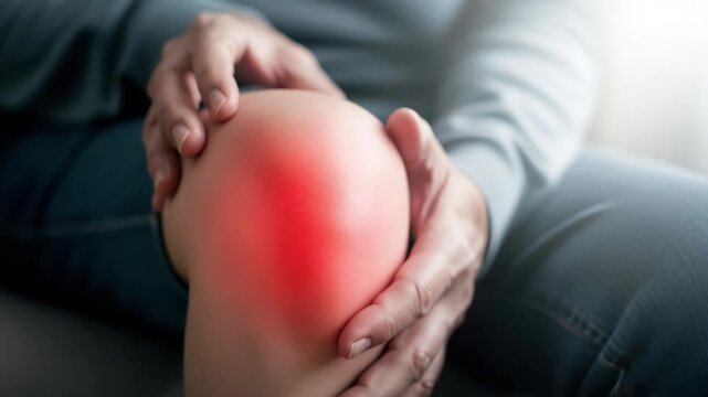 Person experiencing sharp knee pain, seeking relief and medical attention for joint discomfort 4k high quality footage