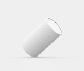 Blank white paper jar product packaging mockup on clean background. 3d illustration