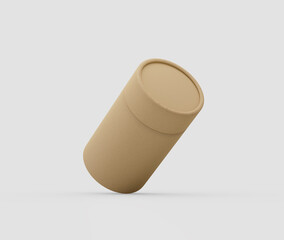 Brown kraft paper cylinder jar mockup, perfect for eco-friendly product. 3d illustration