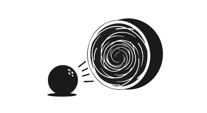 Black hole vortex pulling a small sphere into its gravitational pull, representing cosmic forces and attraction.