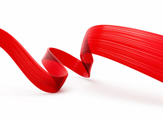 Dynamic flowing red ribbon on a clean white background, abstract design. 3D illustration