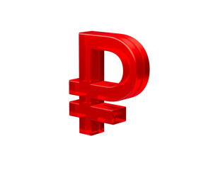 3D Red Russian Ruble symbol with a glossy surface, representing digital currency. 3d Illustration