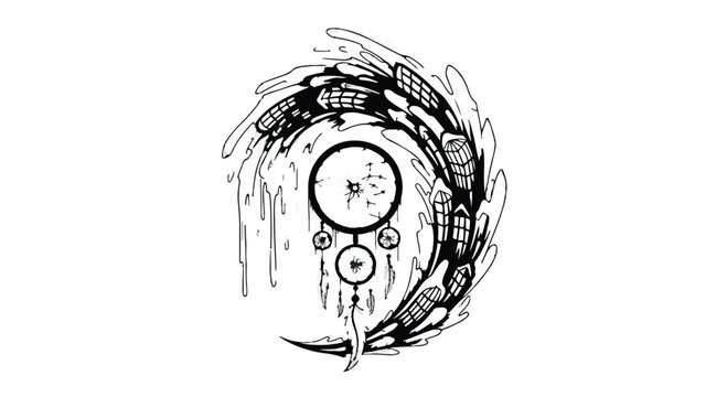 Whimsical dreamcatcher with flowing lines and celestial elements