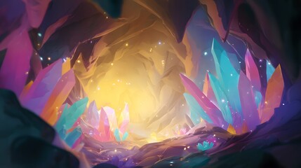 Enchanting fantasy cave glows with crystals a whimsical animated landscape background loop