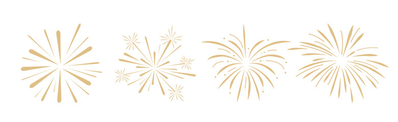 set gold fireworks firecrackers golden burst rays festive