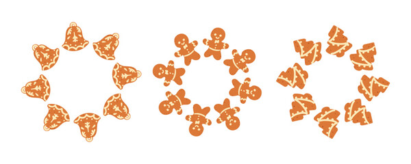 Simple festive round frame with Christmas ginger bread . The simple vector design perfect for Christmas and New Year decorations or holiday greetings.