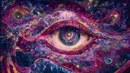 Mystical eye amidst vibrant swirling patterns a surreal imaginative artwork of glowing wonder