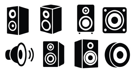 set of audio speaker icons for music sound and broadcast use 