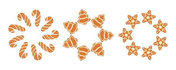 Simple festive round frame with Christmas ginger bread . The simple vector design perfect for Christmas and New Year decorations or holiday greetings.