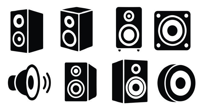 set of audio speaker icons for music sound and broadcast use 