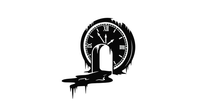 Melting clock symbolizes the passage and distortion of time, surreal and abstract concept.