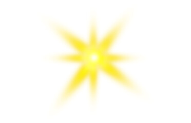 Golden star light burst with a sparkling glimmer and a dazzling sunshine flash effect, an isolated design element on a Transparent Background