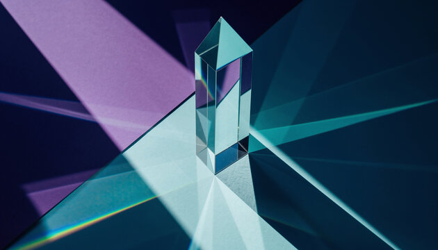 Abstract background of a glass prism refracting light into colorful beams,geometric optics and modern science concept,futuristic crystal wallpaper
