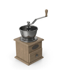 Manual coffee grinder with wooden base and metal bowl