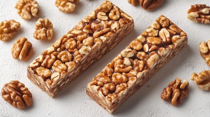 Healthy Energy bars or various granola bars,protein bar for wellness ,dried fruit,food styling studio,popular snack,space for text.