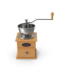 Manual coffee grinder with wooden base and metal bowl