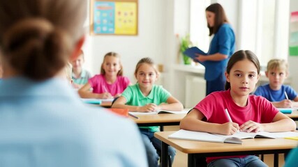 Engaged young students learning attentively in a bright, modern classroom setting 4k high quality footage - Powered by Adobe