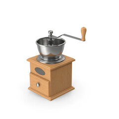 Manual coffee grinder with wooden base and metal bowl