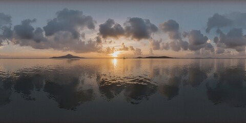 Open water, dramatic sunset - Equirectangular 360 degree landscape