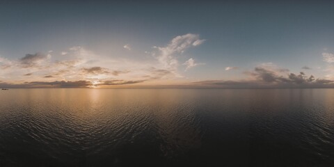 Open water, dramatic sunset - Equirectangular 360 degree landscape