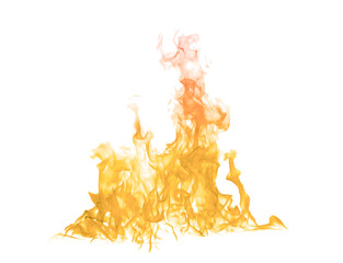 Bright orange and yellow flames rising on a clean white background, creating a vivid isolated fire effect perfect for graphic design, compositing, energy concepts, and dramatic visual projects.