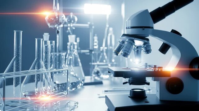 Advanced microscope and laboratory equipment for scientific research and discovery in a modern lab setting 4k high quality footage
