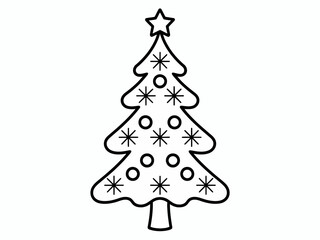 A playful, outlined illustration of a Christmas tree adorned with ornaments and a star on top, capturing the joy and celebration of the festive holiday season.
