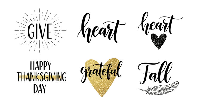 Thanksgiving holiday greeting card with heart and fall elements, autumn celebration, happy thanksgiving day