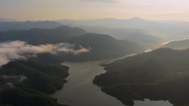 Above View Of Mountains Surrounding Presa EL Carrizo Reservoir In Tamazula de Gordiano, Jalisco, Mexico. Aerial Drone shot