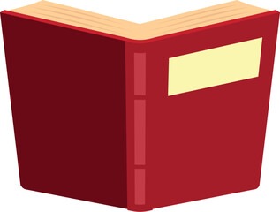 Red hardcover book with blank title label, open pages showing, isolated on white background