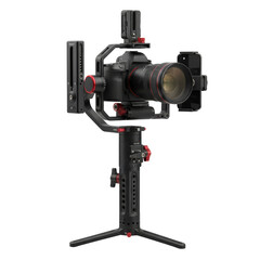Professional camera setup on a gimbal stabilizer providing cinematic footage readiness isolated