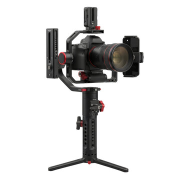 Professional camera setup on a gimbal stabilizer providing cinematic footage readiness isolated
