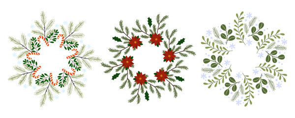 Beautifully designed holiday wreaths featuring festive elements and natural decorations