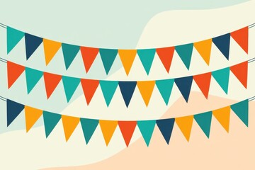 Obraz premium Garlands of bright colorful flags arranged on white pattern background