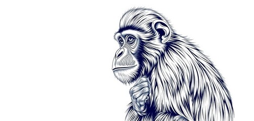 Obraz premium Elegant line art drawing of a monkey, showcasing intricate details and playful pose, contemporary, animal