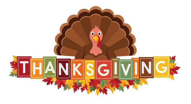 Happy thanksgiving holiday with a turkey and colorful autumn leaves, celebrating gratitude and family time