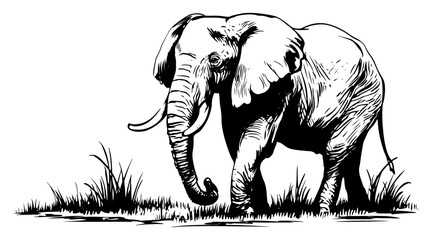 African Elephant Standing In Grassland Wildlife Safari Sketch Vector