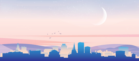 Panoramic poster of the city skyline with misty background buildings, hills sunrise, sunset and clouds of GOTHENBURG, SWEDEN
