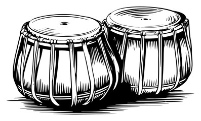 Hand drawn sketch of traditional tabla drums or percussion musical instrument illustration