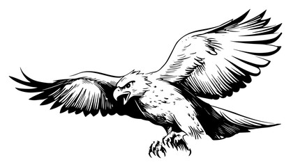 Flying eagle attack pose detailed hand drawn bird of prey vector illustration