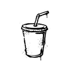 Disposable Beverage Drink Cup with Straw Graffiti Spray Paint Vector Art