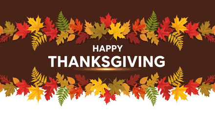 Happy thanksgiving with autumn leaves and colorful foliage in a festive border design