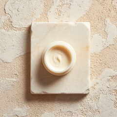White cream jar top view textured background